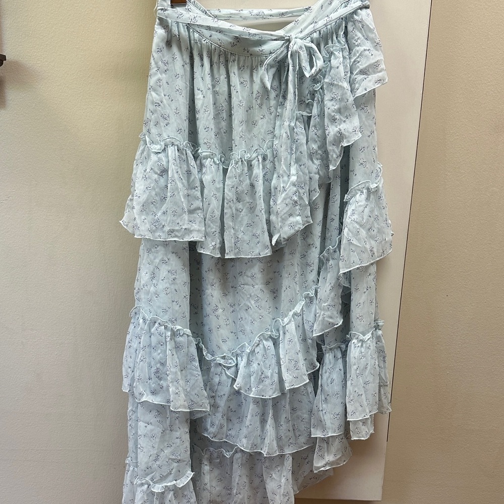 Abercrombie Floral Ruffle Maxi Skirt - Light Blue sm/ medium